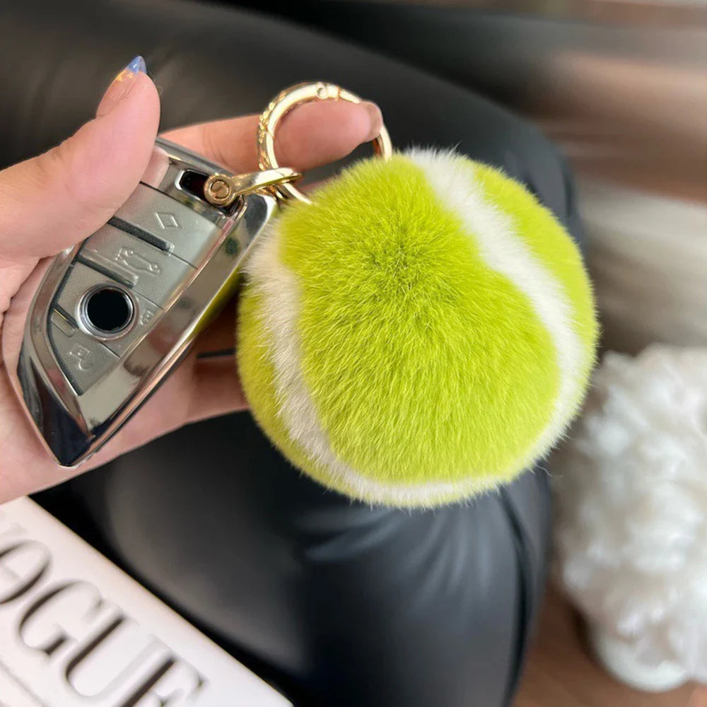 Fluffy Tennis Ball Keychain