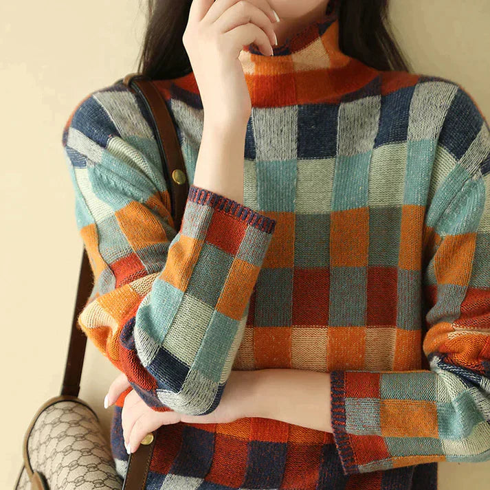 Romy Checkered Wool Sweater